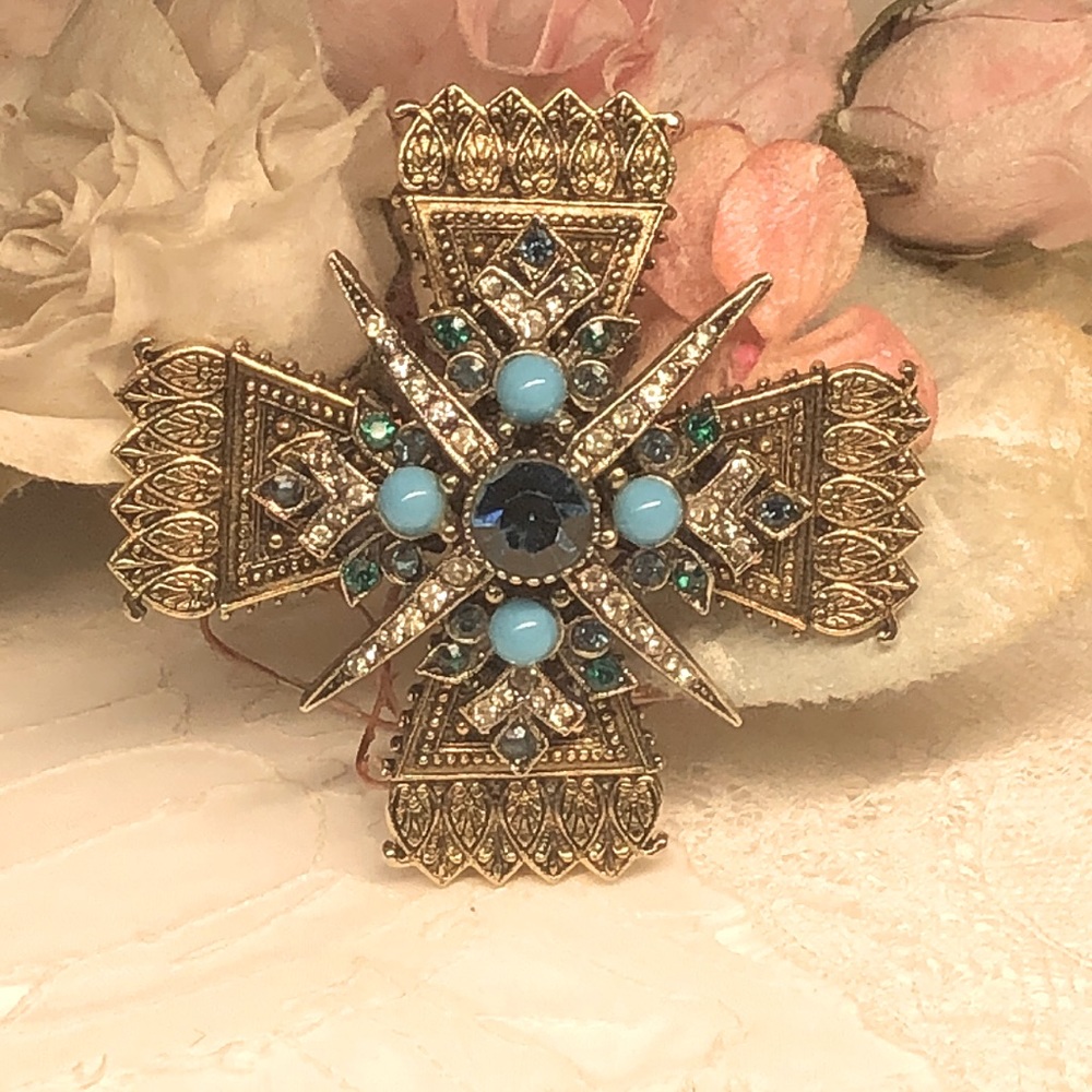 VNTG ART Blue Maltese cross Brooch/ Pendant Maltese cross brooch - Picture 3 of 12